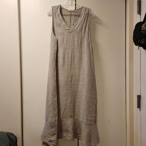 Sleeveless 100% Italian Linen Dress Large Lagenlook Coastal Minimalist